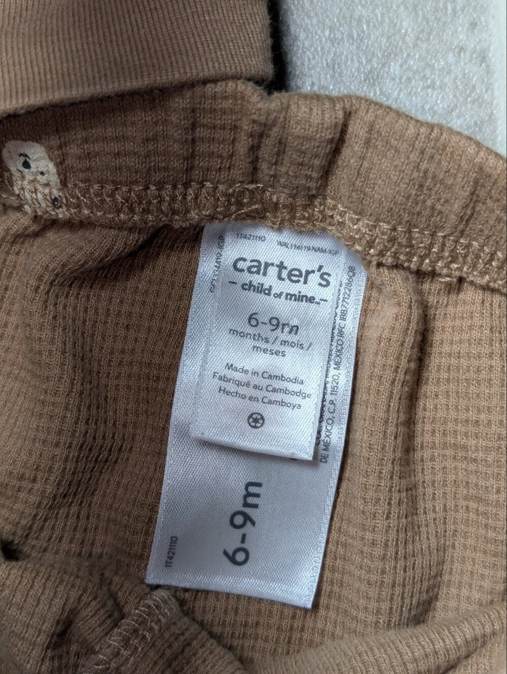 Carter's Brown Bear Waffle Knit Joggers Set Long Sleeve 6-9M - Picture 5 of 8